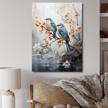 River Cascades and Birds - Blue Bird Floral Wall Art